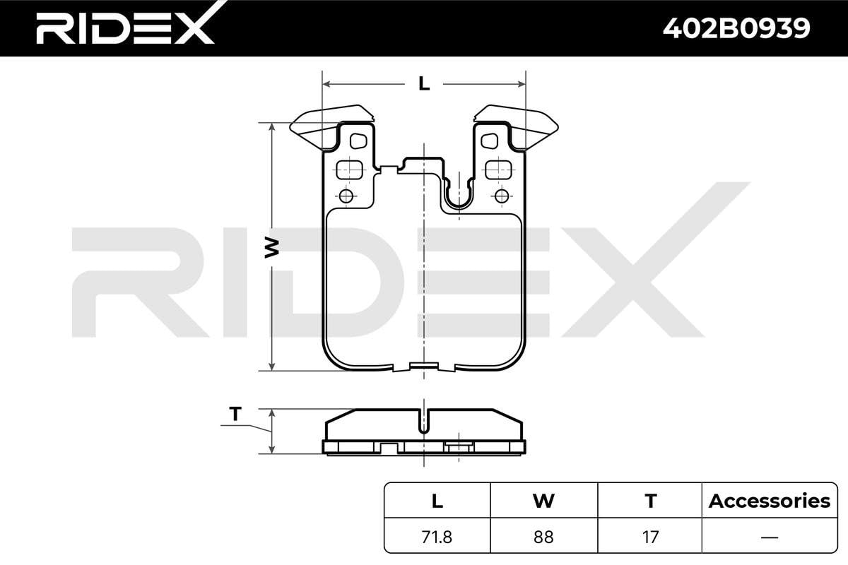 RIDEX 402B0939 Plaquettes de frein Arrière avec masses d'équilibrage Compatible avec BMW 1 5 portes F20