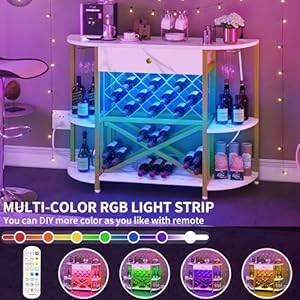 DWVO Wine Bar Cabinet w/Power Outlets LED Home Mini Coffee Bar Table Metal Kitchen Liquor Cabinet Stand with 4-Tier Storage Shelves and Drawer Wine Racks and Glass Holders, White & Gold DWVO Wine Bar Cabinet wPower Outlets LED Home Mini Coffee Bar Table Metal Kitchen Liquor Cabinet Stand with 4 Tier Storage Shelves and Drawer Wine Racks and Glass Holders White Gold