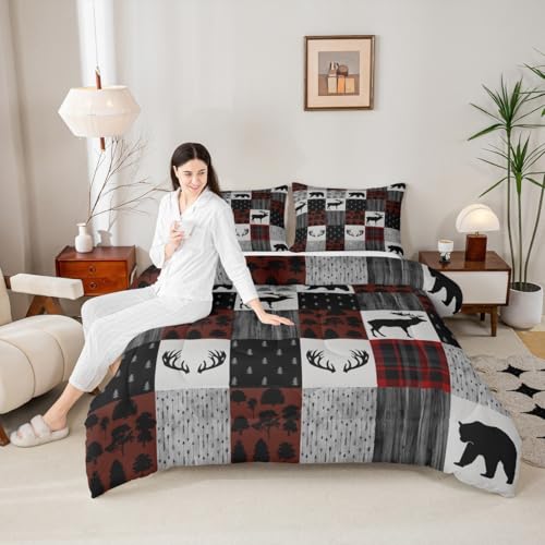 Image of Feelyou Moose Bedding Set Queen Size 3 Piece for Boys Girls Women Men