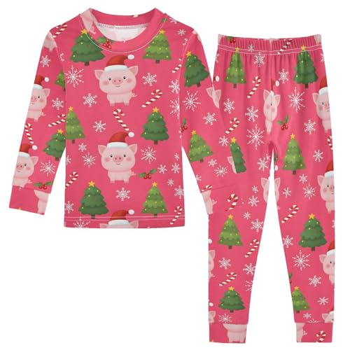 Pajama Sets Long Sleeve Christmas Pigs Trees Snowflakes Candy Soft Comfy Sleepwear 2 Piece PJS 3-8T