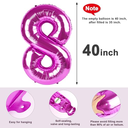 Image of 8 Balloon Numbers Birthday Decorations, 40In Rose Purple Balloons for Party | Eye-catching Appearance, Perfect Decorative Centerpieces, Convenient Self-sealing Structure, Widely for Various Occasions