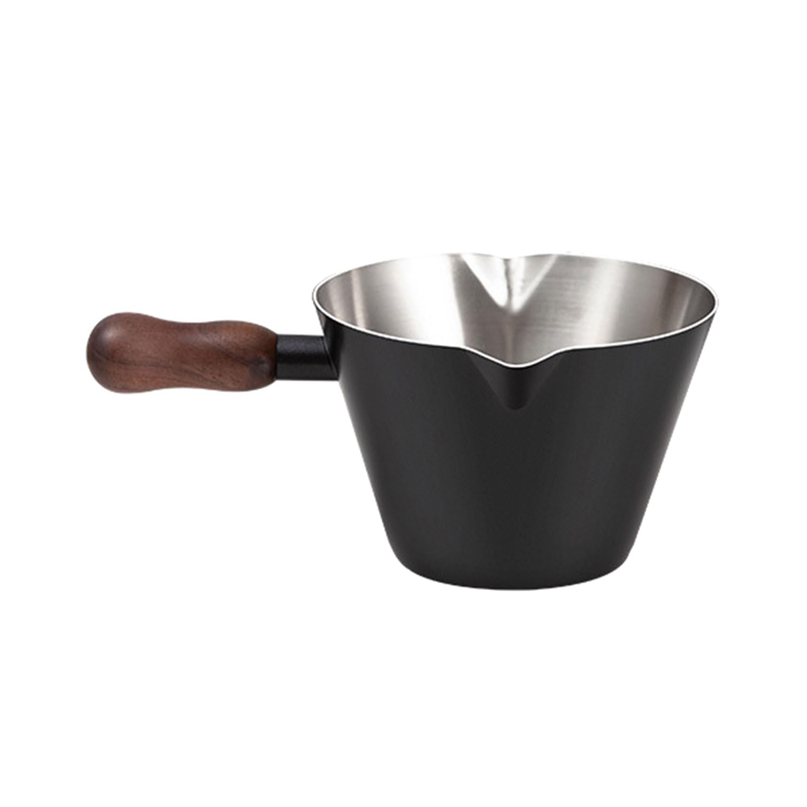 TQUXNGA 100ML Double Spout Metal Espresso Measuring Cup with Wood Handle and Scale Milk Frothing Pitcher for Coffee Latte Art Coffee Accessories