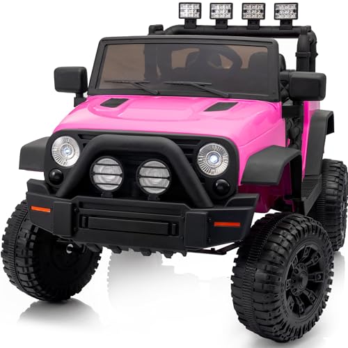 Outfunny Kids Ride on Car Toy, 12V Electric Car for Kids with Remote Control, LED Light - Hot Pink