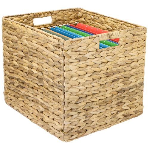 HMF Kosz do przechowywania pasujący do Kallax do wiszących rejestrów DIN A4, pleciony kosz z hiacyntu wodnego | 33 x 38 x 32 cm