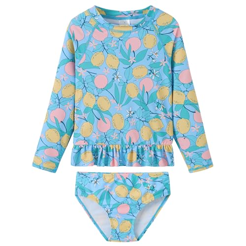 Girls Long Sleeve Rash Guard 2-Piece Swimsuit Set Bathing Suits UPF 50+ Sun Protection 3-8 Years