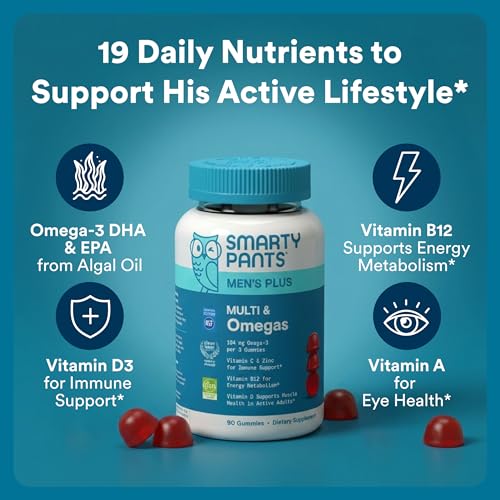 SmartyPants Men's Multivitamin Gummies with Omega 3 DHA/EPA, Methylfolate, Vitamin D3, C, B12, B6, A, K, Zinc, Raspberry Lemonade Flavor, 90 Count (30 Day Supply) - image 2
