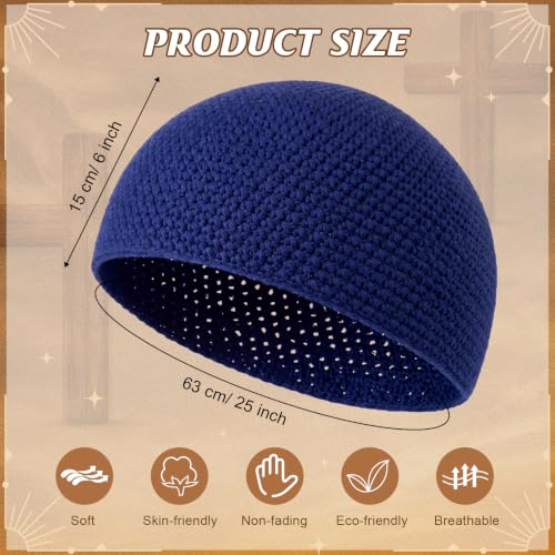 Image of Boyiee Kufi Hat for Men | Muslim Knit Kufi Cap Crochet Beanie Skull Beanie African Hat for Men Women Prayer, Breathable Mosque African Islamic Headwear