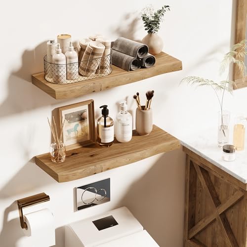Image of Vivelove Wood Floating Shelves Live Edge 24 inch Set of 2, Natural