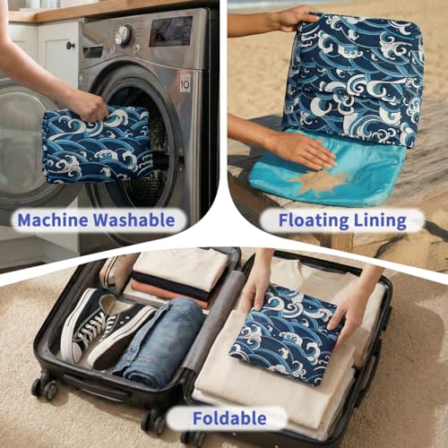 Image of Kasqo Beach Tote Bag for Women, 22L Waterproof Sandproof Medium Packable Travel Bag with Zipper for Pool Gym Shopping
