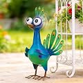 Ratuor Metal Peacock Statue Garden Decor Cartoon Peacock with Bobbling Eyes Yard Art Lawn Patio Decoration Outdoor Sculpture for Housewarming Birthday Wedding