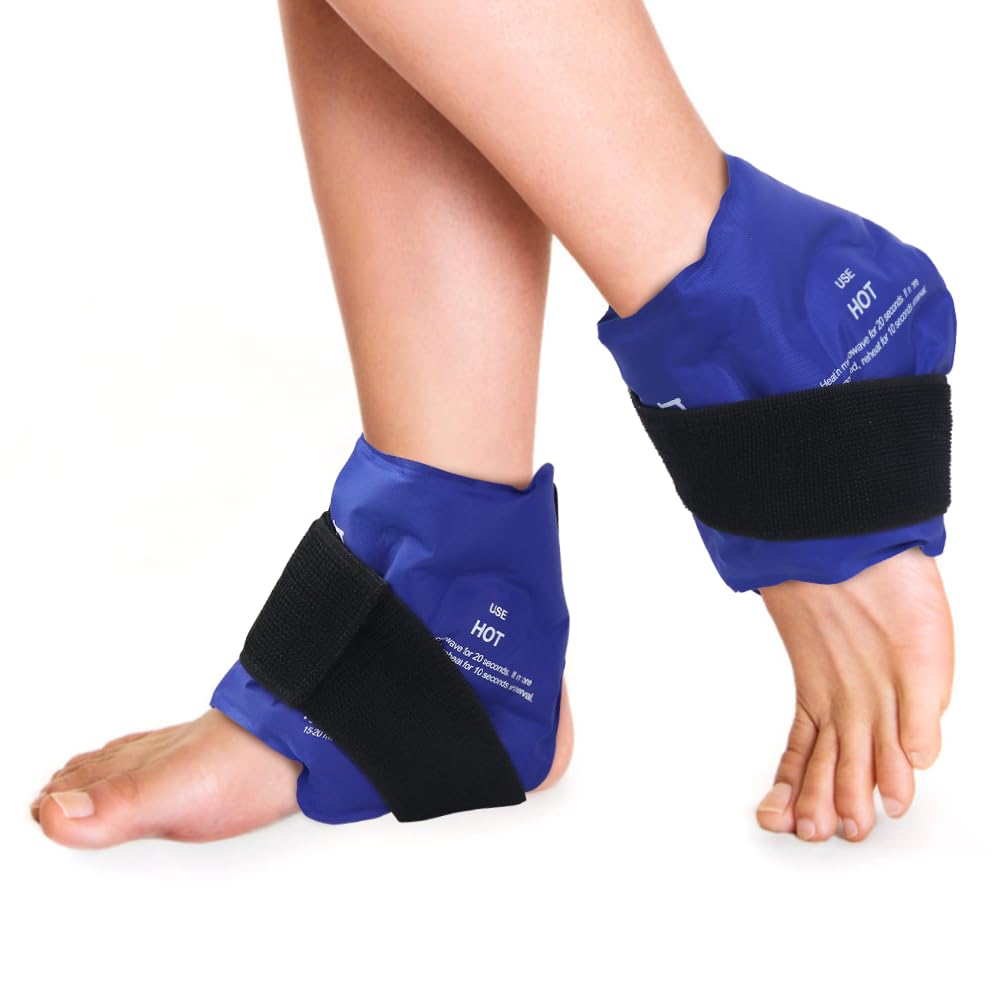 NEWGOAnkle Ice Pack Wrap for Injuries Reusable, Hot Cold Therapy Gel Foot Ice Pack for Pain Relief, Ankle Swelling, Achilles Tendinitis, Plantar Fasciitis, Sprained, Surgery Recovery (Blue-2Pack)
