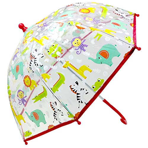 Preisvergleich Produktbild Regenschirm, transparent, für Kinder, Tiere, Handkuppel, Regenschirm, für Kinder, Mädchen, 55 cm