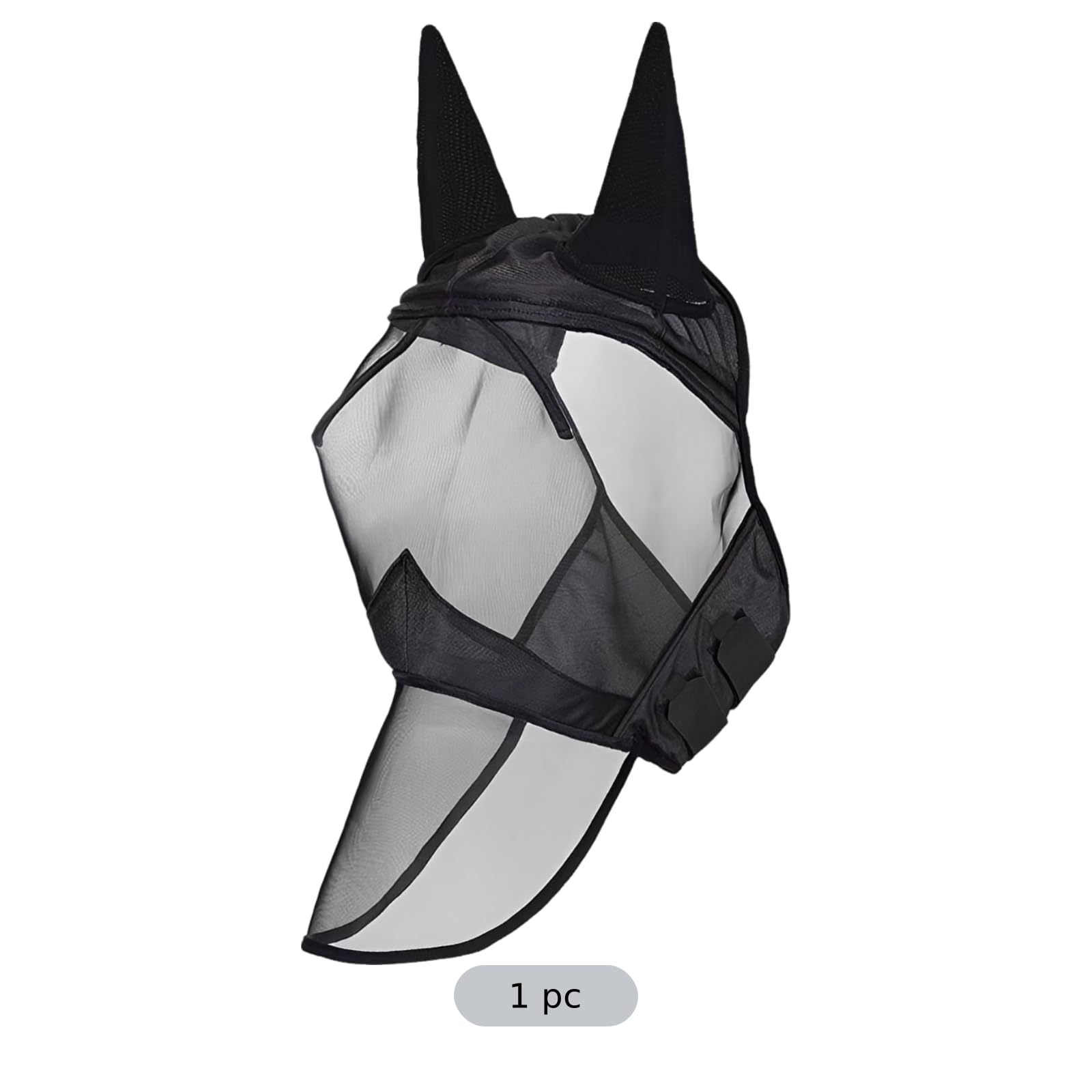 Pferde-Fliegenmaske mit Ohren, Sonnenschutz, atmungsaktives Mesh und robustem Oxford-Stoff, sicherer Sitz von Ohr bis Nase, mit Augenschutz, für Gesichtsumfang 64 cm, Außenreitsport