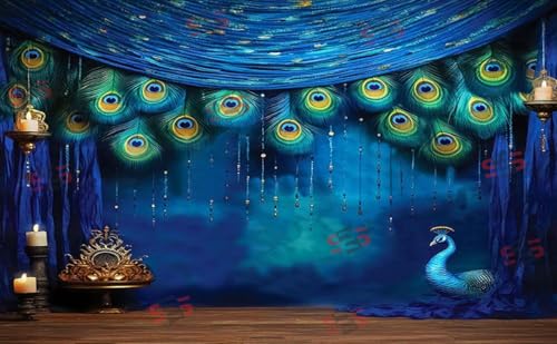 Image of S2S Peacock Backdrop Cloth for Pooja Decoration Traditional, Background Decoration Cloth | Curtain Cloth for All Festival, Functions & Ceremonies - (5 x 8 Feet) (Peacock Blue)