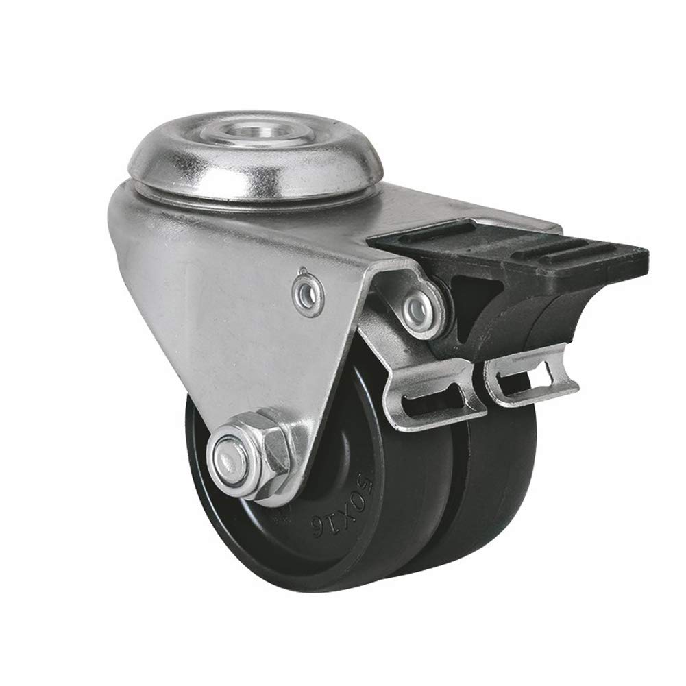 Rotelle di mobili 2 pollici 50mm Collo vuoto ruote piroettanti Foro del bullone M10 Doppie ruote con freno Nylon Robusto 300kg Silenzioso perno universale Carrello tavolo sedia culla Mensola 4 pcs