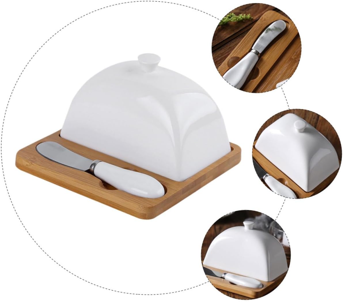 Uonlytech Ceramic Butter Plate with Lid Household Tableware Creative Smooth Texture Dish for Kitchen Storage and Serving