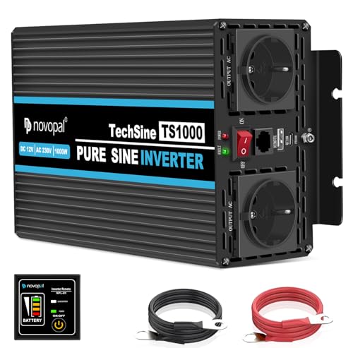 NOVOPAL 1000W 2000W Convertisseur Pur Sinus DC 12V à AC 220V 230V Onduleur,Transformateur,2 Prises EU,1 QC18W USB+1 Interface PD30W Type-C, Adatto per Famiglia,Campeggio,Viaggi