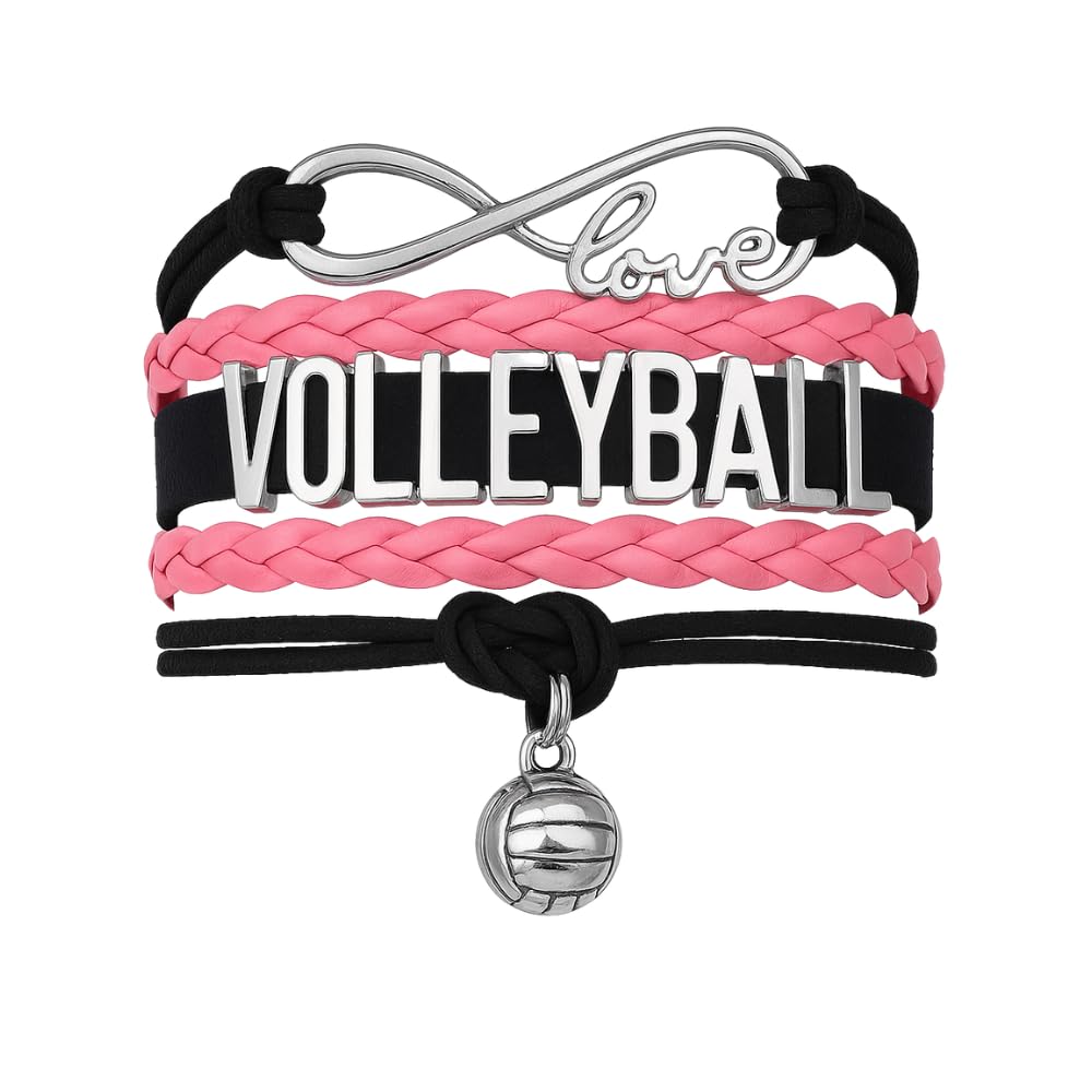 Volleyball Bracelets For Girls- Ideal Volleyball Gifts &amp; Souvenirs. Adjustable Charm Bracelet with Moveable Letters, Infinity Symbol &amp; Silver Volleyball Charm. Fashionable Bracelets by SportyBella.