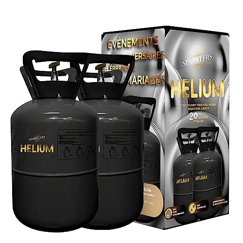 Helio, 2 garrafas grandes de gás de hélio, para 40 balões, doces descartáveis 0,34 m3, ideais para festas, aniversários, casamentos e festas. Faça os seus balões flutuar com SPARKLERS CLUB®