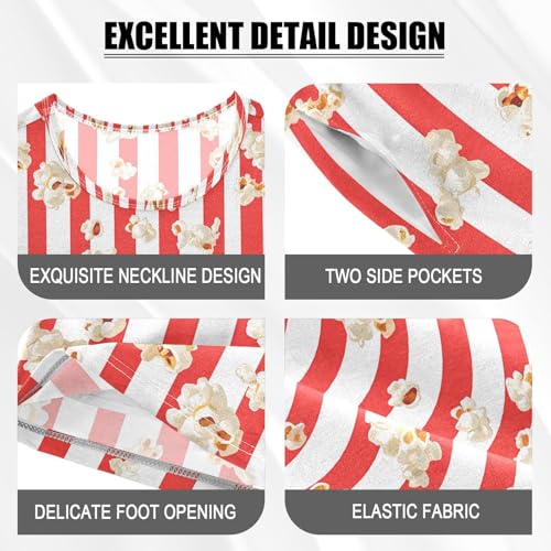 ALAZA Popcorn Cartoon Striped Pajamas Short Sleeve 2 Piece Sleepwear Top and Bottom Pajama Set Unisex4