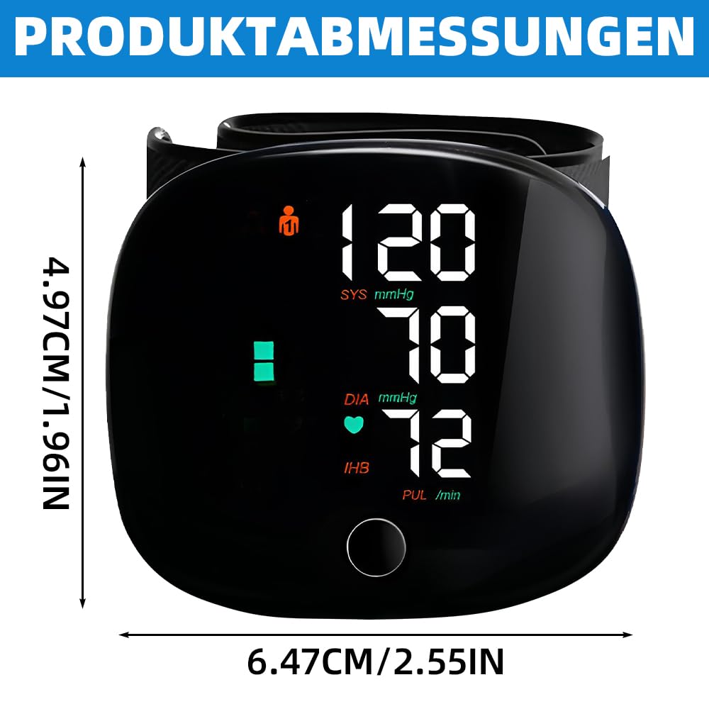 Tensiometro de Muñeca, Tensiometro Muñeca con LCD, Portátil Eléctricos Tensiómetro Digital, Manguito Ajustable 13,5-19,5 cm, Memoria para 99 x 2 Valores Medidos para Uso Doméstico y de Viaje
