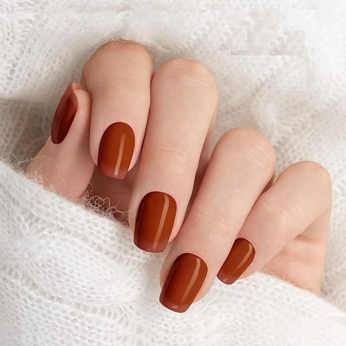 Cazuela 16PCS Semi Cured Gel Nail Polish Strips, Self Adhesive Full Wrap Gel Nail Art Sticker, Waterproof Gel Nail Wrap Stickers with Nail File and Stick (17Reddish Brown), 15 Centimeters 3