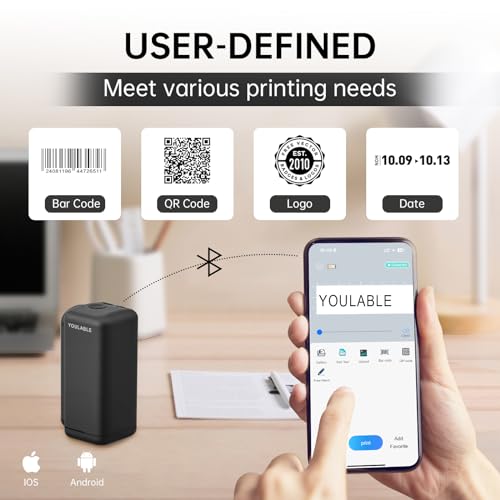 Image of Portable Mini Handheld Inkjet Label Printer with Quick-Dry Ink Bluetooth Wireless Smart Printing Machine Logo QR Code Barcode PrintInd for Canvas Plastic Glass Wood and Metal Material