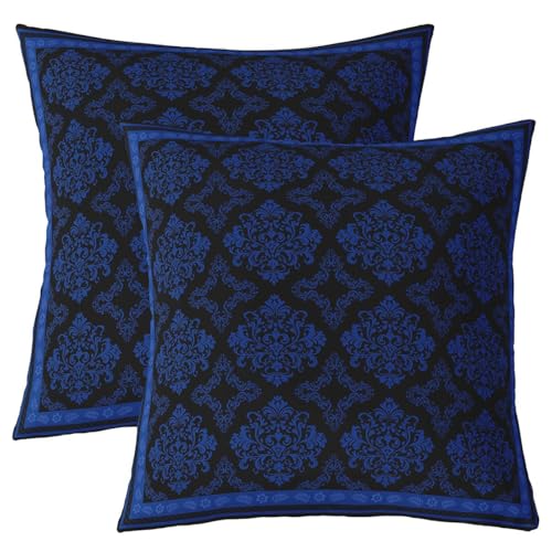 Homemissing Juego de 2 fundas de cojín de damasco vintage azul bohemio, floral, patrón europeo, estilo barroco, decoración para interiores y exteriores, súper suave, 55 x 55 cm