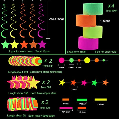 Image of 508feet Paper UV Neon Garland Black Light Neon Streamers Glow in the Dark Party Supplies for UV Blacklight Reactive Fluorescent Wedding Birthday Neon Party Supplies and Decorations