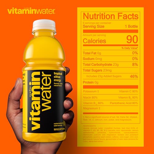 Image of vitaminwater Energy Tropical Citrus, Flavored Water Beverage, 16.9 fl oz Bottles, 6 Pack