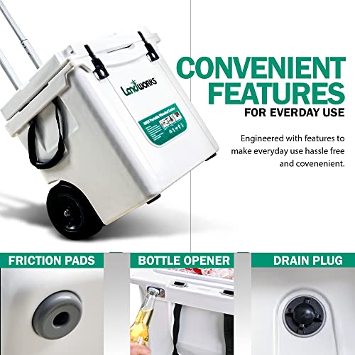 Landworks Wheeled Ice Cooler Rotomolded 42Qt Upto 10 Day Ice Retention Commercial Grade Food Safe Dry Ice Compatible Uv Protection 15Mm Gasket Bottle Openers Telescopic Handle #TOP4