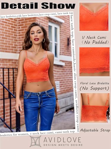 Image of Avidlove Lace Bralette for Women Spaghetti Strap Tank Top V Neck Slim Basic Camisoles