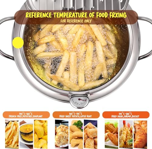Image of Deep Fryer Pot,Oxydrily Japanese Tempura Deep Fryer Stainless Steel Frying Pot With Thermometer