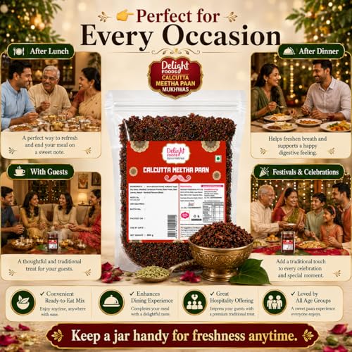 Image of Delight Foods Calcutta Meetha Paan Mukhwas 800g | Premium Mouth Freshener Digestive | Authentic Kolkata Sweet Paan Mix with Gulkand, Fennel Seeds (Saunf) Real Betel Leaf | No Supari | Refreshing After Meal Pan Mukhwas