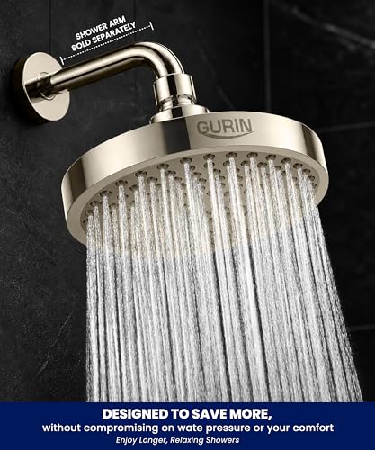 Image of Gurin Shower Filter for Bathroom with 6 Inch High Pressure Shower Head, Multistage Hard Water Softener for Shower, Chrome, Polished Finish