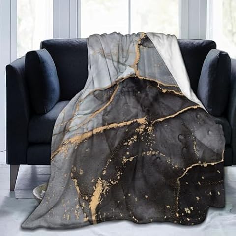 Gbuzozie Marble Fleece Blanket Lightweight Ultra-Soft Grey and Black Marbling Throw Blanket Cover