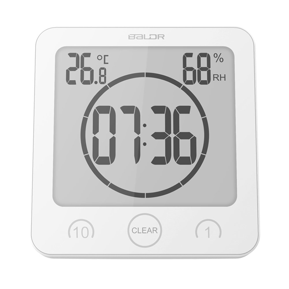 LCD Waterproof Bathroom Shower Clock, White
