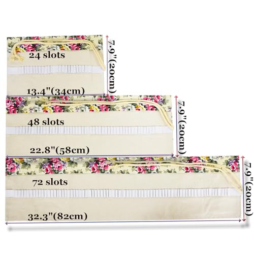 Image of Flowers Pattern Colored Pencil Wrap Canvas Roll Up Holders Peony Coloring Pencil Organizers for Artist Adult Coloring Travel Storage With 24 Slots(Spring)