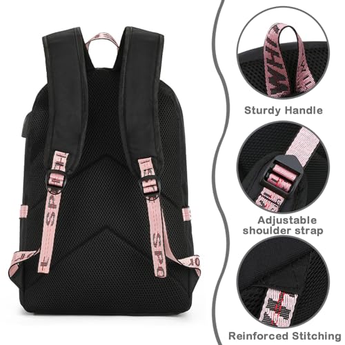 Image of ZJYJING Anime Backpack for School Laptop Backpack with USB Port, Casual Travel Casual Daypack for Teens Girls, Black