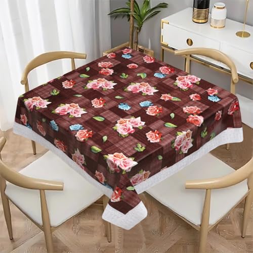 Image of Dakshya Industries PVC Waterproof Square Table Cover 48x48 Inch for 4 Seater Dining Table | Floral Printed Oilproof Stain Resistant Washable Plastic Table Cover, Music