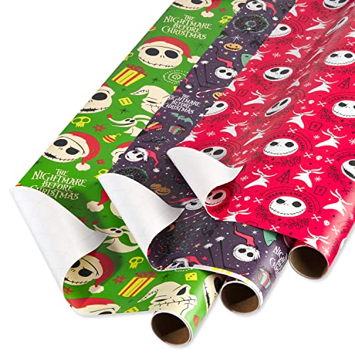 American Greetings Nightmare Before Christmas Christmas Wrapping Paper Rolls Black and Red Holiday Gift Wrap (105 sq. ft. 3 Rolls-30 in. x 14 ft. Cut Lines) Jack Skellington Oogie Boogie Cosmo