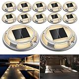 Solar Driveway Lights Dock Lights Waterproof 12 Pack, 2 Colors in 1 Outdoor LED Solar Deck Lights, Solar Powered Walk Way Lights Road Marker for Warning Stair Pathway Patio (Warm & Cool)