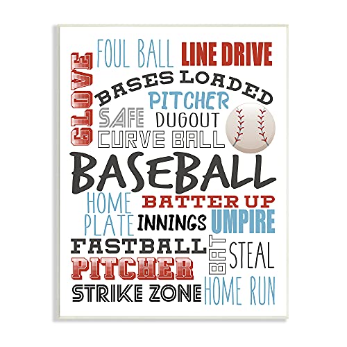 Stupell Industries Baseball Sports Terms Red Blue Typography Kids' Hobby, Designed by Kim Allen Wall Plaque, 13 x 19