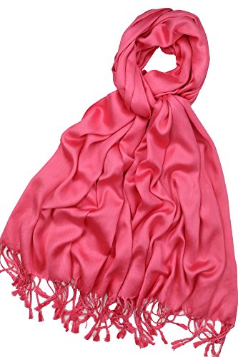 Achillea Women's Super Soft Luxurious Pashmina Shawl Wrap Scarf Stole in Solid Colors (Coral Pink)