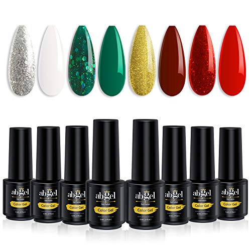 Ab Gel Soak Off UV LED Starter Kit for Manicure Collection of Silver Gold Glitter White Green Red 8 PCS Gel Nail Polish Set