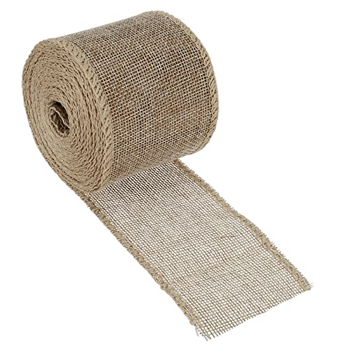 PATIKIL 2.36 Inch Wide 5.47 Yards Burlap Fabric Ribbon, 1 Pack Wired Jute Crafts Roll for Party Home DIY Wrapping Decoration Tan