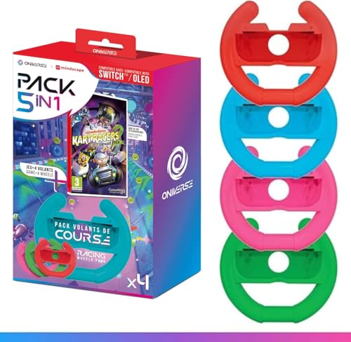 Oniverse Jeu Nickelodeon Kart Racers 2: Grand Prix (Code téléchargement) + Pack de 4 volants Joy Con pour Nintendo Switch et Switch OLED