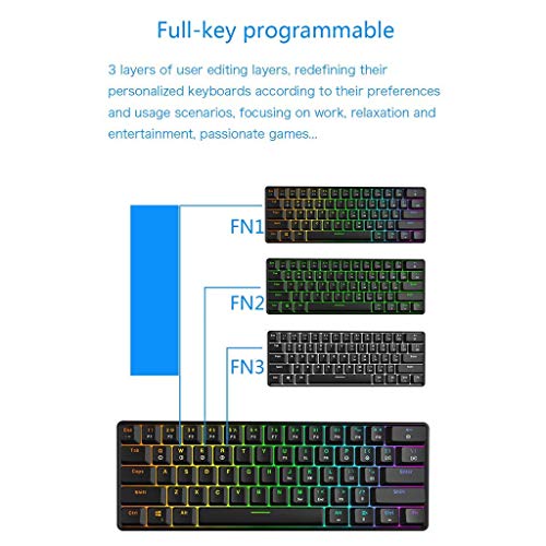 GK61 Mechanical Gaming Keyboard - 61 Keys Multi Color RGB Illuminated LED Backlit Wired Programmable for PC/Mac Gamer (Gateron Optical Red, Black)