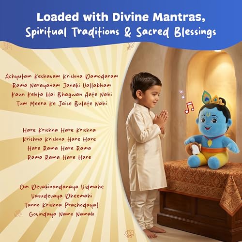 Image of Kidsmate Krishna Musical Soft Toy for Kids & Babies | Chanting Plush Baby Toy with 3 Preloaded Bhajans, Mantras & Aarti | Lord Krishna Soft Toy | Best Birthday Gift for Kids (Medium - 28 Cm)