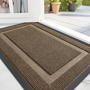 Olanly front door mat indoor outdoor entrance waterproof all season all weather doormat sturdy natural rubber fade resistant low profile easy clean patio porch entryway mat 295×17 brown  urban country home decor